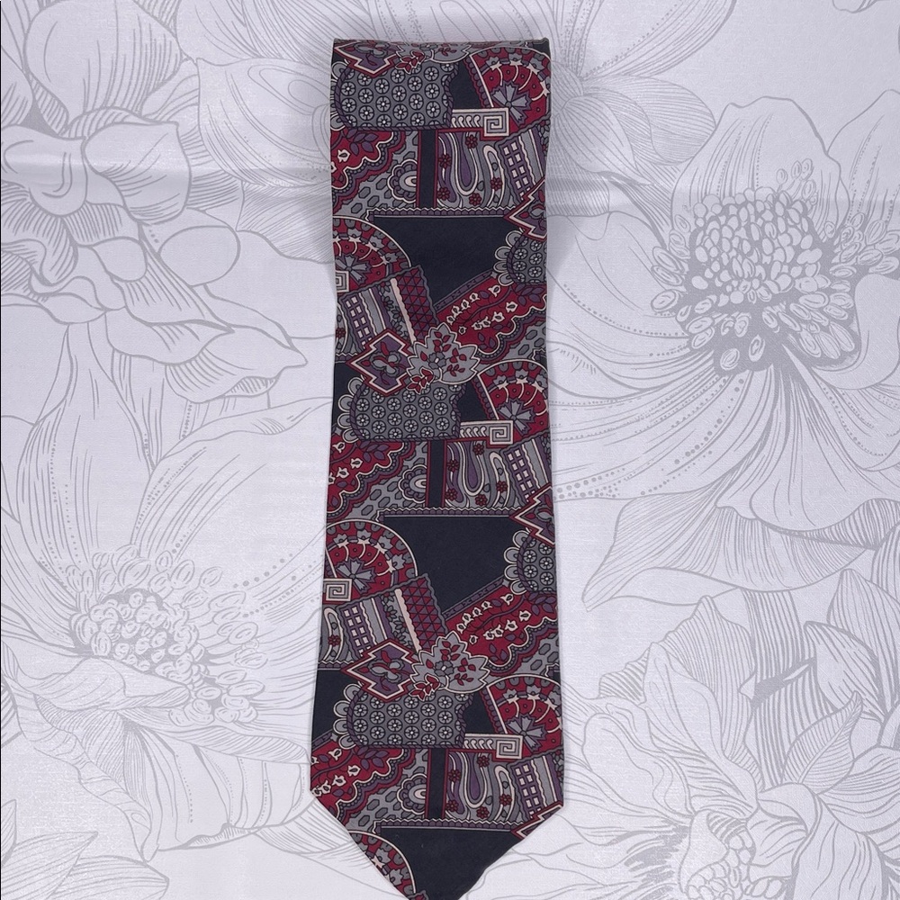 Geoffrey Beene Black and Red Paisley Silk Tie